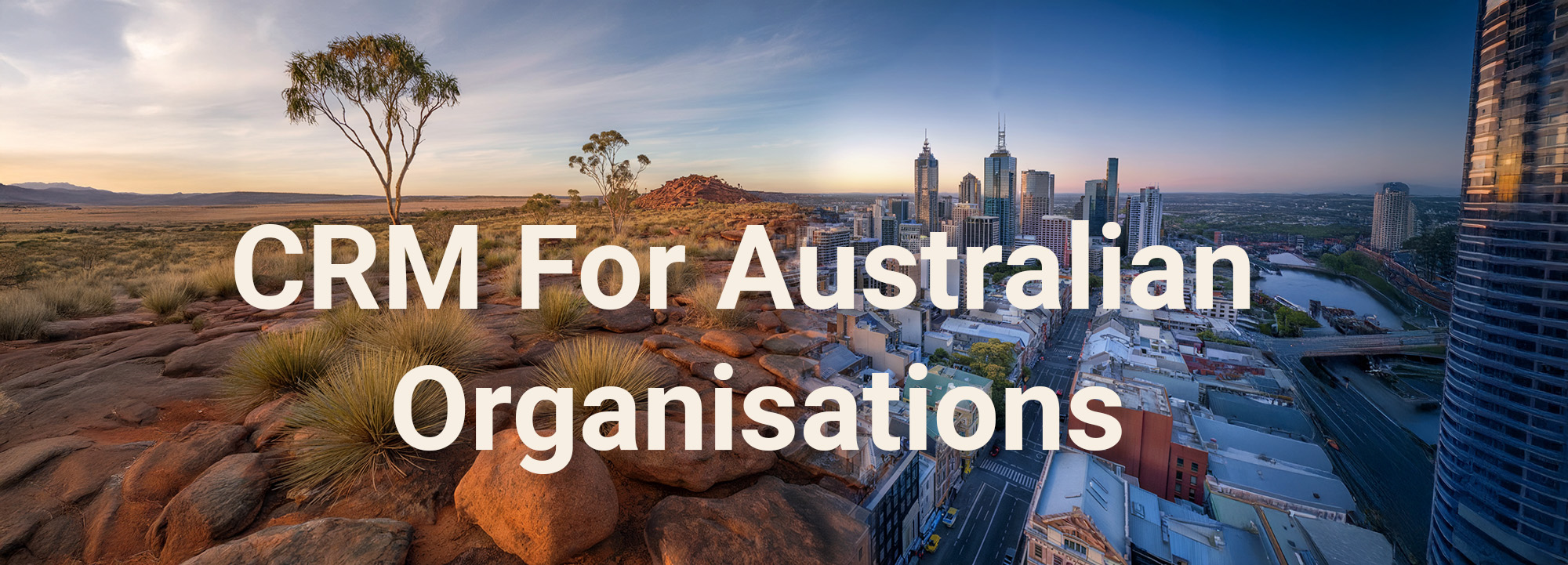 Panorama of the australian bush merging with a city scape
